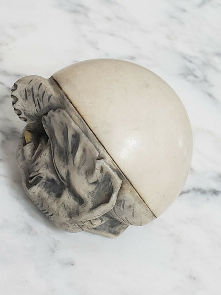 Laughing Elephant Carved Stone Round Bottom Figurine Weeble Wooble Sculpture