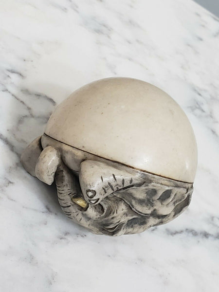 Laughing Elephant Carved Stone Round Bottom Figurine Weeble Wooble Sculpture