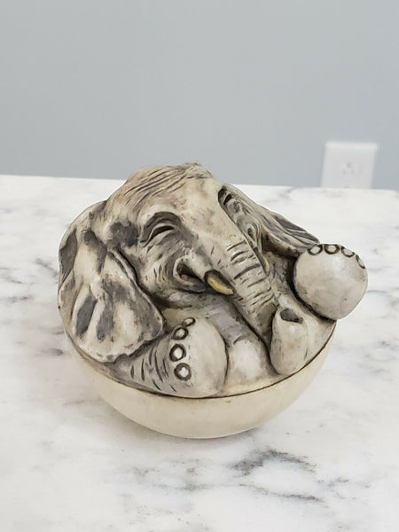 Laughing Elephant Carved Stone Round Bottom Figurine Weeble Wooble Sculpture