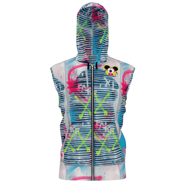 AEQEA Fake ManHeady Sleeveless All-Over-Print Zipper Hoodie