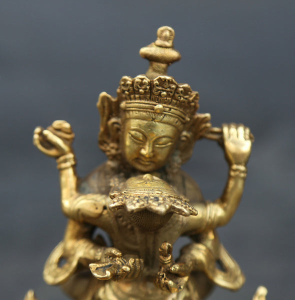 Mandkesvara Yab-Yum Tibetan Buddha Hevajra Tantric Bronze Gild Statue Erotic Buddhist Vajrayana Figure 4.3"