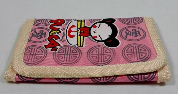 Retro Japanese Pucca Cartoon Anime Wallet 5" Slim Trifold Billfold w/ Zipper Cord