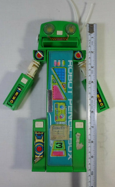 Vintage Pencil Case 80's Retro Green Robot Pencil Box Mechanical Button Stationary Pencil Case w/ Original Package