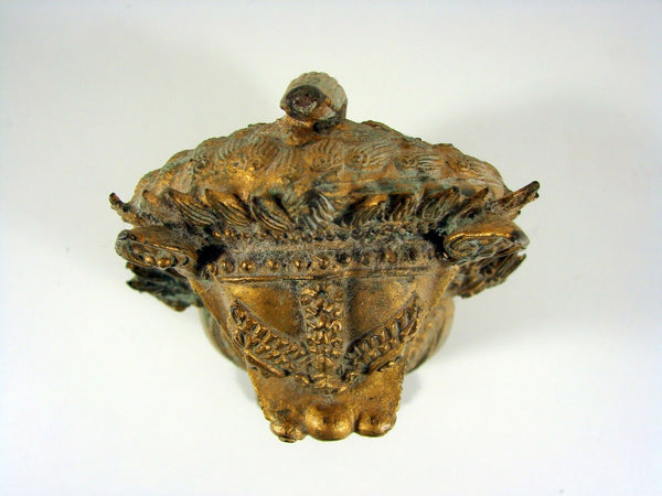 Antique Foo Foo Dog Chinese Imperial Guardian Lion Shishi Khmer Sculpture Cambodia Bronze Gilt Statue 11"