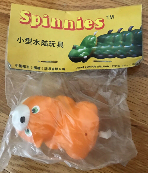 Spinnies Orange Bear Wind Up Toy Spinning Figures Bandai Fuman Fujian 1986 Vintage Toy