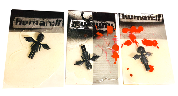 AEQEA human://Skullhead Angel Mini Figure Toy Art Original Mixmedia on Wood