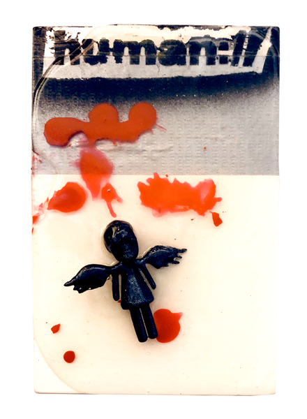 AEQEA human://Skullhead Angel Mini Figure Toy Art Original Mixmedia on Wood