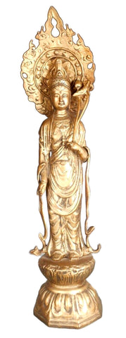 Antique Korea Rare Glit Bronze Fine Art Korean Statue Kannon Figure 19-20th c. 21"