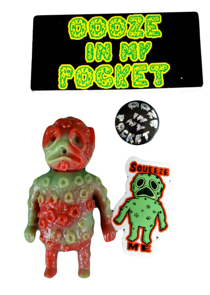 Blurble One Ooze-It Ooze In My Pocket Keshi Art Toy Green/Red Unpainted Marbled Rubber Figure Blank Alien Monster