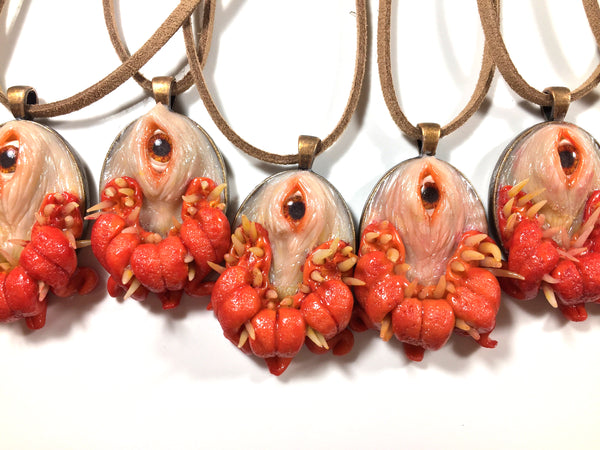 Handmade Flesh Monster Pendant One Eye Fang Tooth Face Kaiju Custom Kaijuwelry