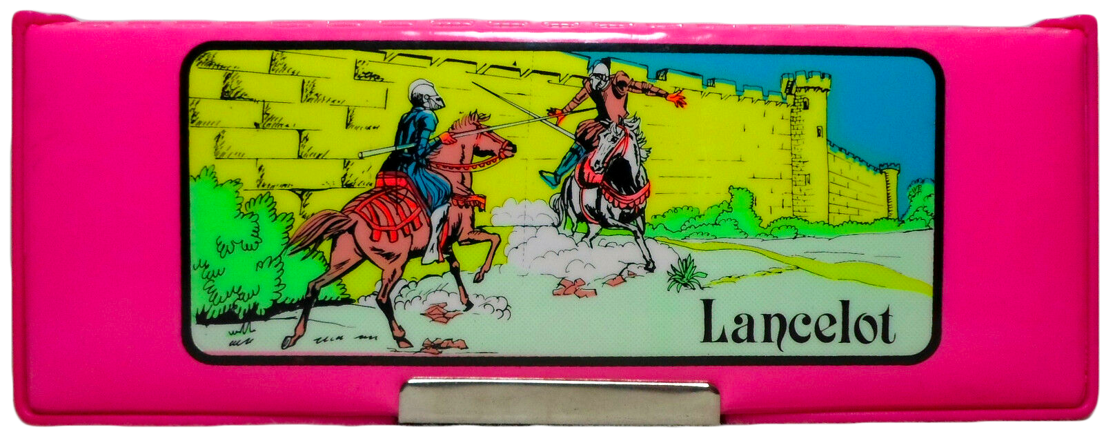 Sir Lancelot King Arthur Retro Pencil Box Biocal Greek Case Vintage 80's Pink Stationery