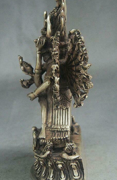 Yab-Yum Yamantaka Buddha Yama Dharmaraja Tibet Buddhism Temple Silver Statue 7"