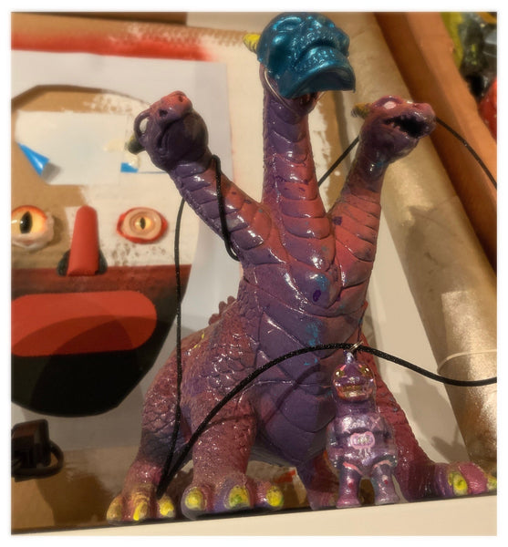 Gargamel Mashup Tetran-Man Kaiju Micro Sofubi Pendant Nazo-Gacha PURP DRANK Custom Necklace by AEQEA