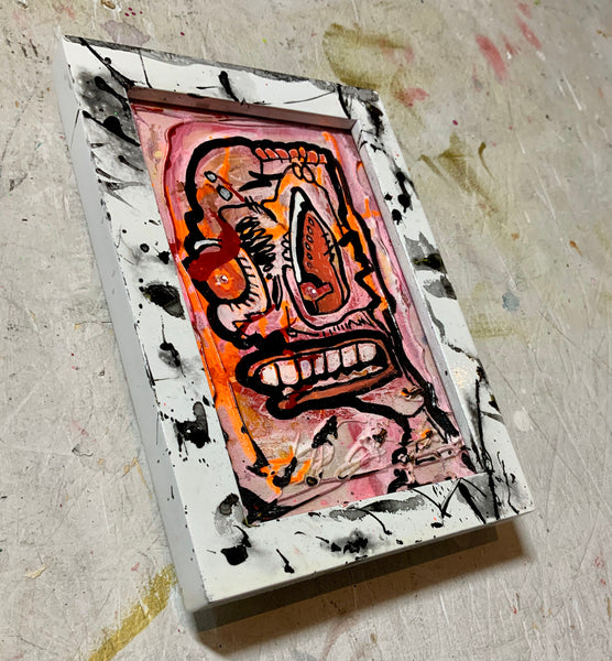 Chut Up AEQEA Art fake made mixed media abstract expressionism outsider anti-art brut wood framed panel puffy paint and two bedazzle beads