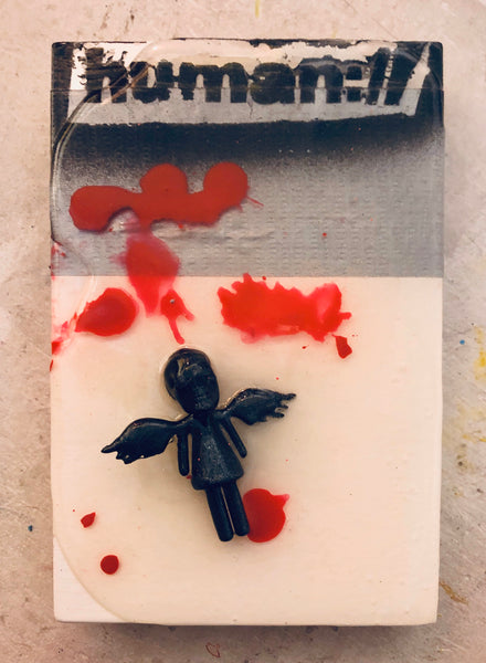 AEQEA human://Skullhead Angel Mini Figure Toy Art Original Mixmedia on Wood