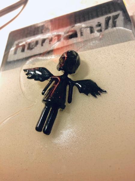 AEQEA human://Skullhead Angel Mini Figure Toy Art Original Mixmedia on Wood