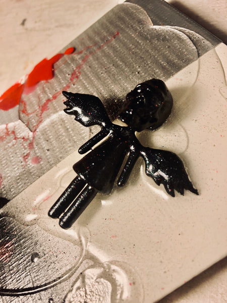 AEQEA human://Skullhead Angel Mini Figure Toy Art Original Mixmedia on Wood