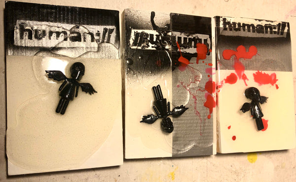 AEQEA human://Skullhead Angel Mini Figure Toy Art Original Mixmedia on Wood