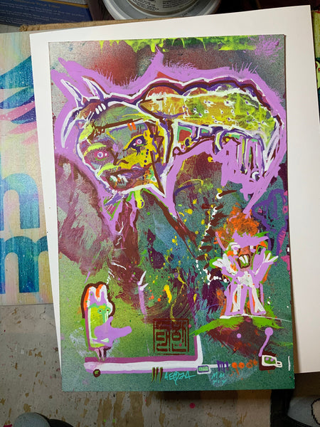 AEQEA "Hungry Eyes" aka "Grub Hubby" painting on cardstock