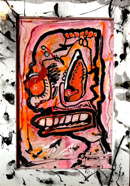 Chut Up AEQEA Art fake made mixed media abstract expressionism outsider anti-art brut wood framed panel puffy paint and two bedazzle beads