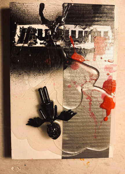 AEQEA human://Skullhead Angel Mini Figure Toy Art Original Mixmedia on Wood