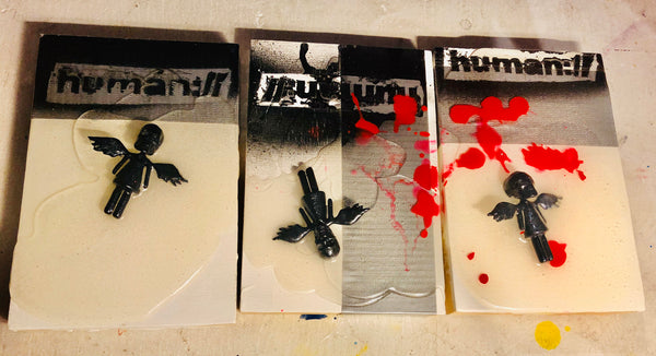 AEQEA human://Skullhead Angel Mini Figure Toy Art Original Mixmedia on Wood