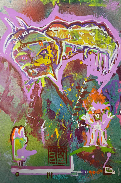 AEQEA "Hungry Eyes" aka "Grub Hubby" painting on cardstock