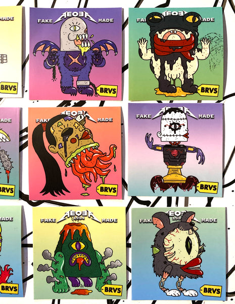 BRVS x AEQEA Man+Machine Xodiac Kaiju Cyberpunk sticker vinyl art pack 3x3" Limited Edition of 50