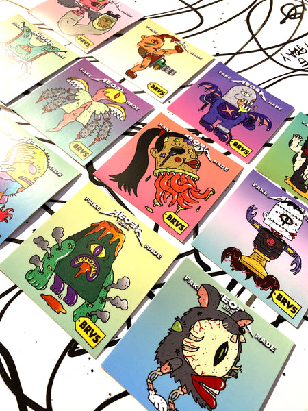 BRVS x AEQEA Man+Machine Xodiac Kaiju Cyberpunk sticker vinyl art pack 3x3" Limited Edition of 50