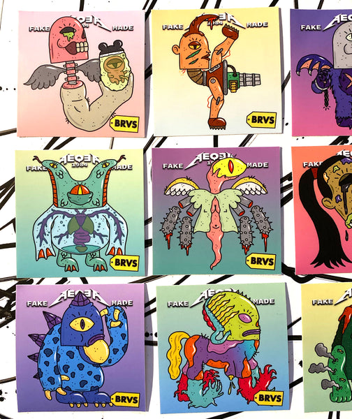 BRVS x AEQEA Man+Machine Xodiac Kaiju Cyberpunk sticker vinyl art pack 3x3" Limited Edition of 50
