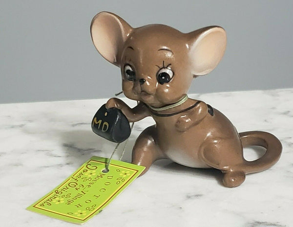 Vintage 1950s Josef Originals Ceramic Glass Doctor Mouse Village w/ Original Tag Made Japan