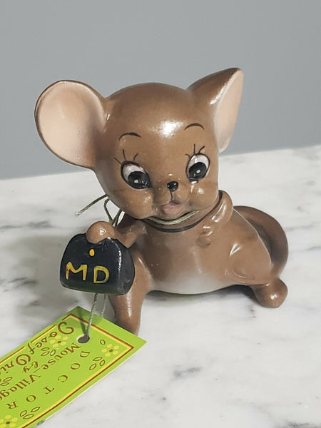 Vintage 1950s Josef Originals Ceramic Glass Doctor Mouse Village w/ Original Tag Made Japan