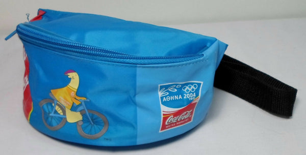 2004 Olympics Athens Retro Coca Cola Fanny Pack 6'' Official Athena Banana Bum Bag Blue Waist Hip Pouch