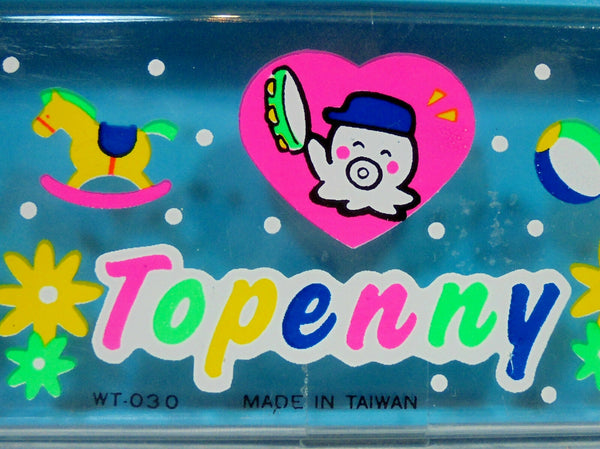 Topenny Vintage 80's Anime Pencil Case Blue Mechanical Box Stationary