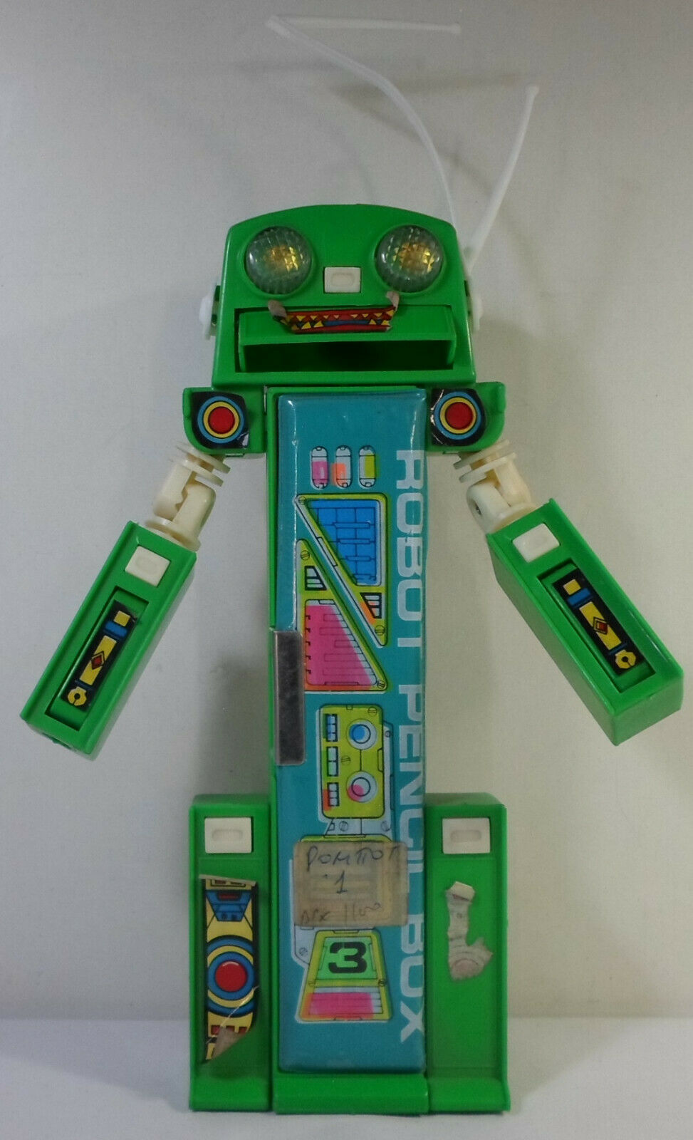 Vintage Pencil Case 80's Retro Green Robot Pencil Box Mechanical