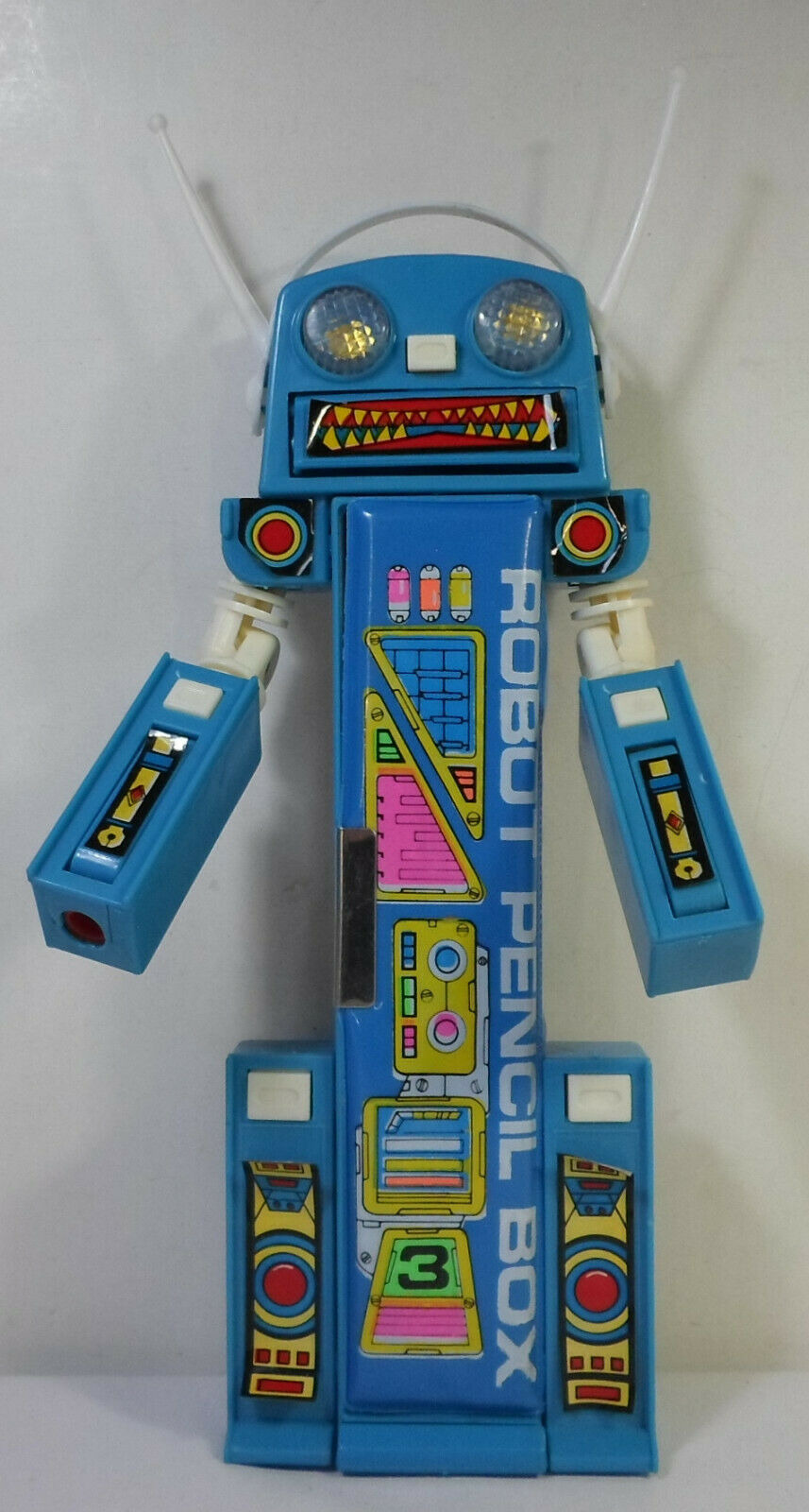 Vintage 80's Pencil Case Blue Robot Mecha Retro Multi-Function