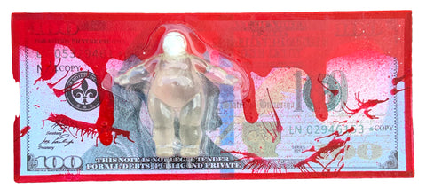 AEQEA Wage Slave One FAKE MADE Blood Money $100 Dollar Bill Bootleg Art Toy