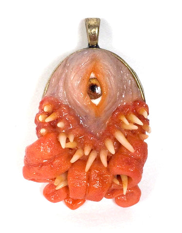 Handmade Flesh Monster Pendant One Eye Fang Tooth Face Kaiju Custom Kaijuwelry