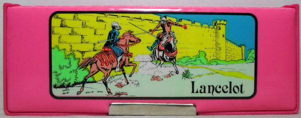 Sir Lancelot King Arthur Retro Pencil Box Biocal Greek Case Vintage 80's Pink Stationery