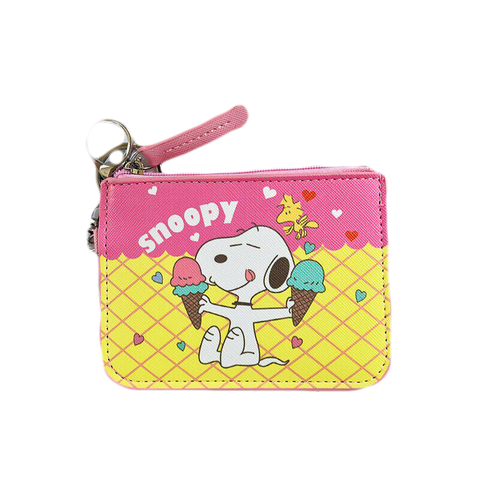 Retro Snoopy Wallet ID Card Case PU Leather Money Holder Bag w/ Zipper Pocket