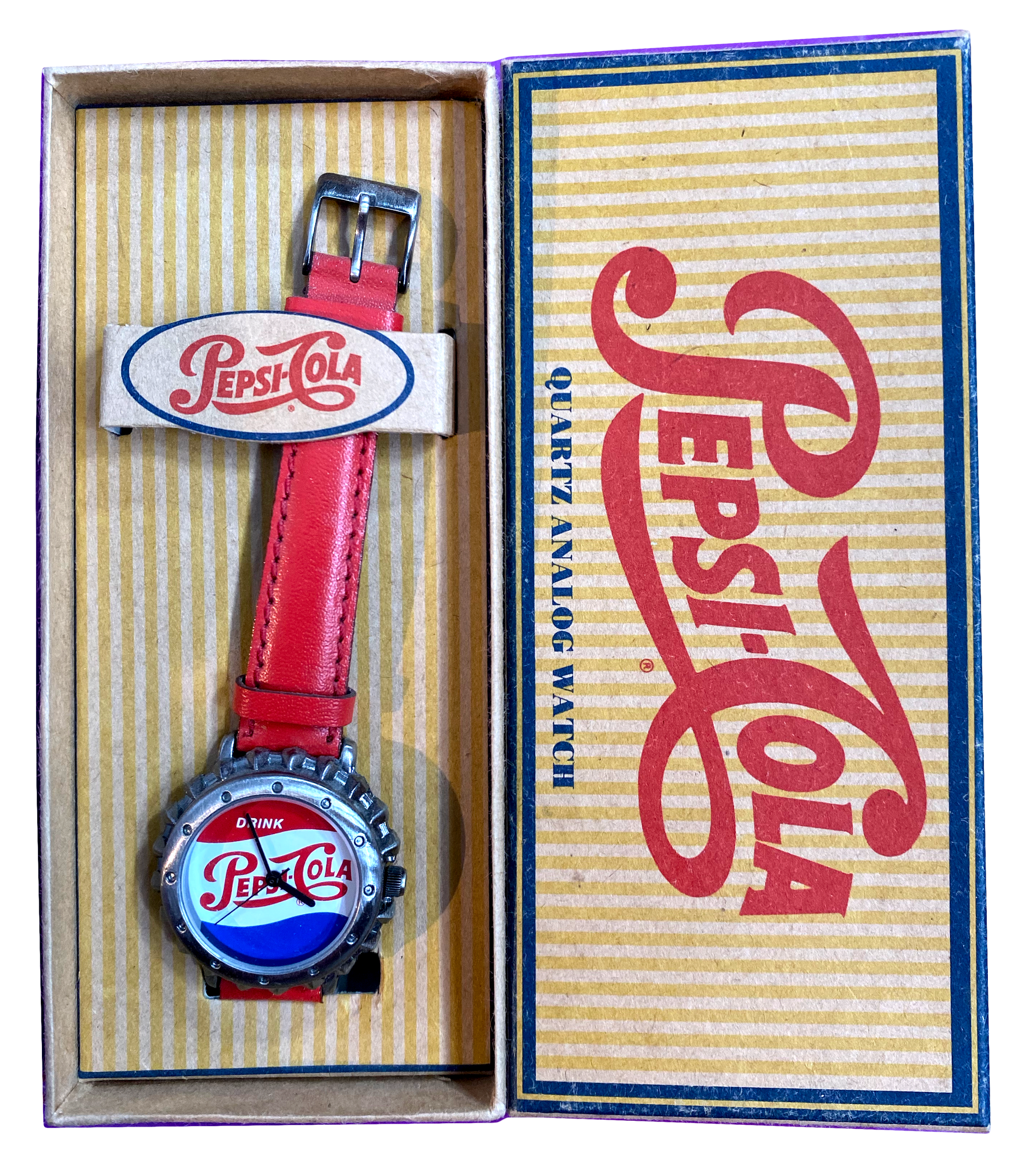 Vintage Pepsi Cola Bottle Cap Quartz Watch V102 #377 Original Red Leather Band Strap