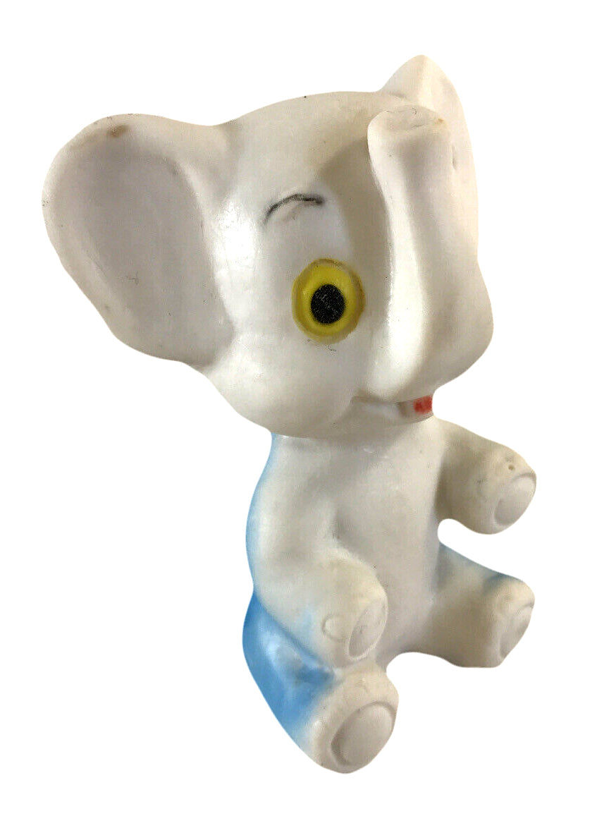 Vintage Baby Elephant Blue Painted Rubber Squeaky Toy Made in Taiwan