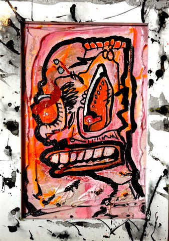 Chut Up AEQEA Art fake made mixed media abstract expressionism outsider anti-art brut wood framed panel puffy paint and two bedazzle beads