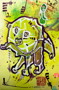 AEQEA untitled series - Bighead Ego Monster X Peckled Ass Betch, Mixmedia Painting 10.5x7