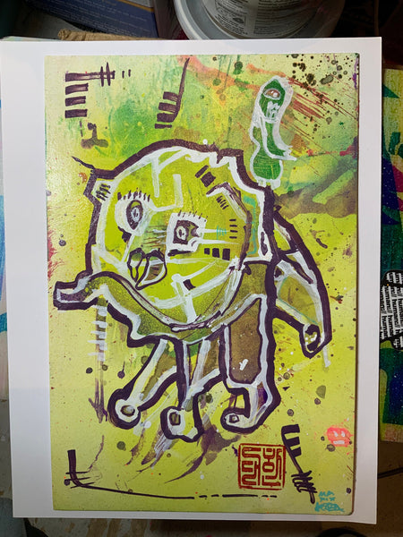 AEQEA untitled series - Bighead Ego Monster X Peckled Ass Betch, Mixmedia Painting 10.5x7