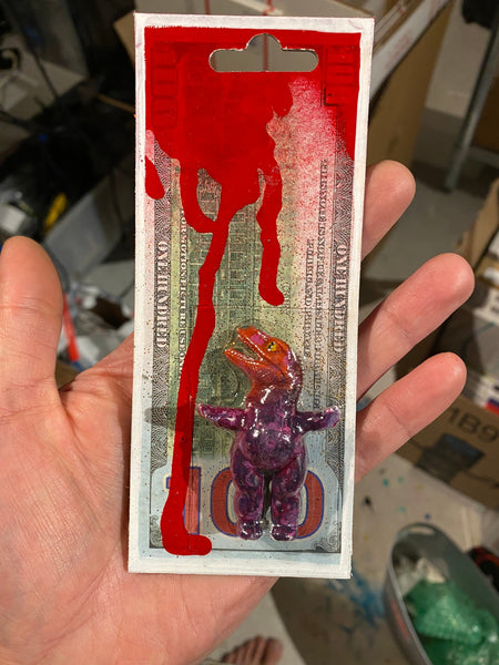 AEQEA "Raptors of Rapture and Insurance Bonds LLC" Fake Made Money Art Toy Figure on Custom Card