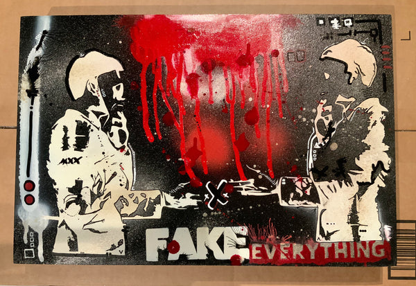 AEQEA "Ok, Deal. Fake Everything (then fake handshake)" original painting on wood panel