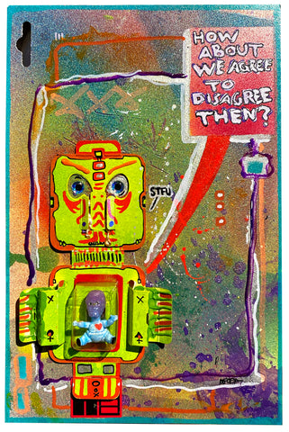 AEQEA "Host in the Machine / Garbage-in, Garbage-out / Holy Ghost" original artwork mixed media outsider art toy figure inside clamshell on collage