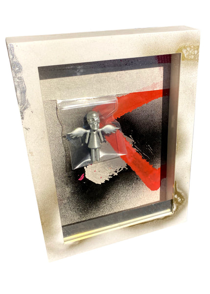 AEQEA human://Skullhead "Future FINISHED" custom mini figure framed in with glass and art deco card back