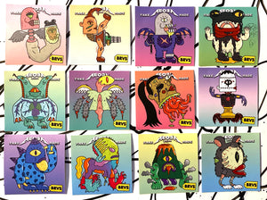 BRVS x AEQEA Man+Machine Xodiac Kaiju Cyberpunk sticker vinyl art pack 3x3" Limited Edition of 50